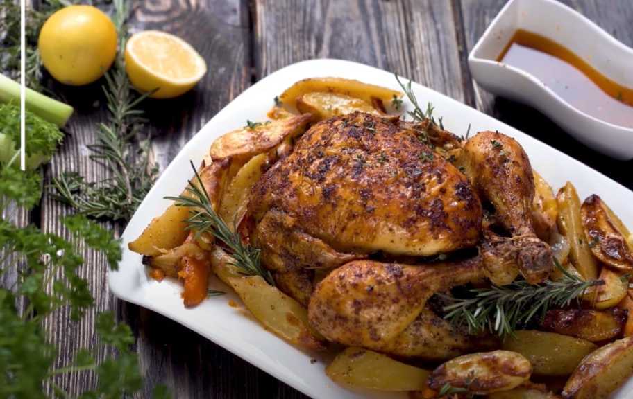 Recette : Poulet rôti aux pommes de terre parfumées