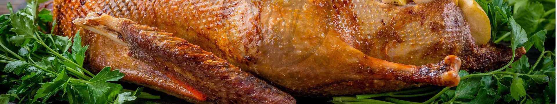 Oie de Noël avec des pommes et des oranges