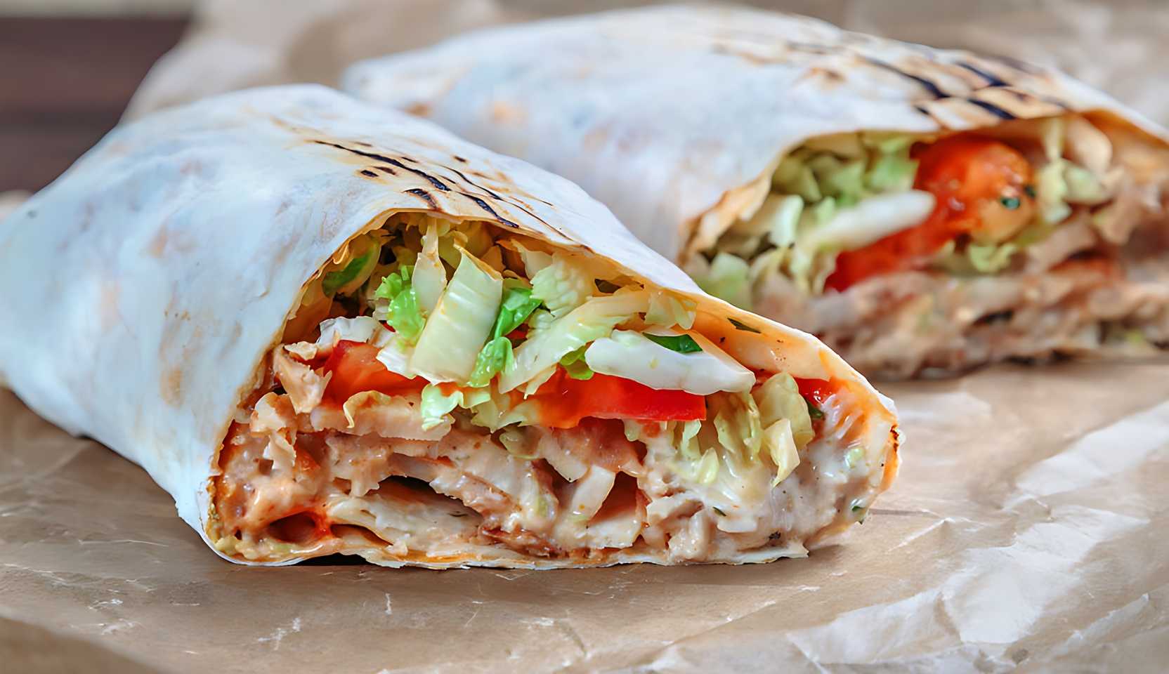 Image du plat : Lavash shawarma au poulet et aux légumes