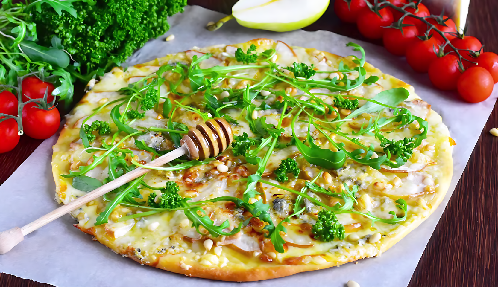 Image du plat : Pizza aux poires et au gorgonzola