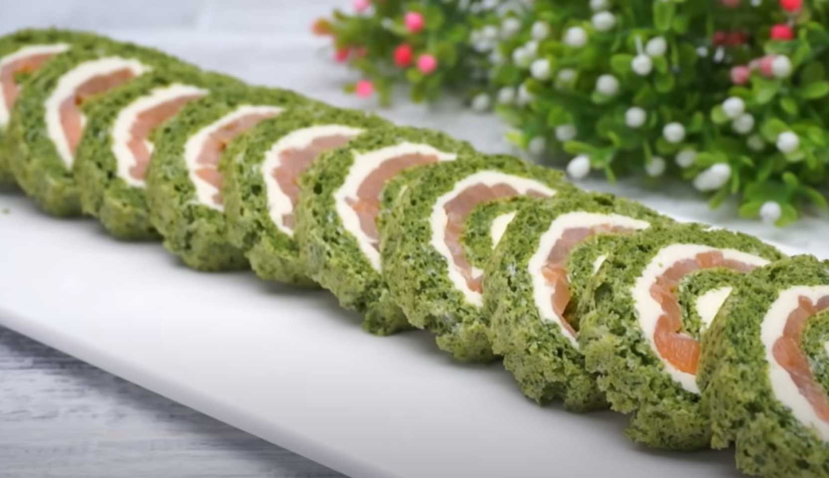 Image du plat : Rouleau d'épinards au poisson rouge et au fromage frais