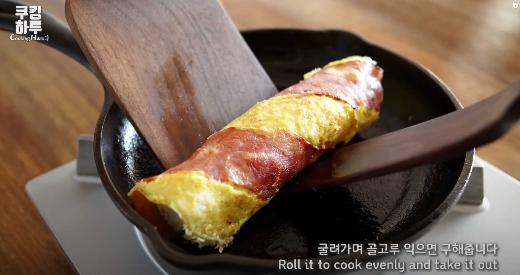 Rouleaux de printemps au riz et aux œufs avec du bacon - Étape 12