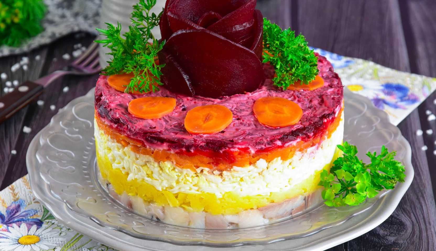 Image du plat : Hareng sous un manteau de fourrure avec du fromage fondu