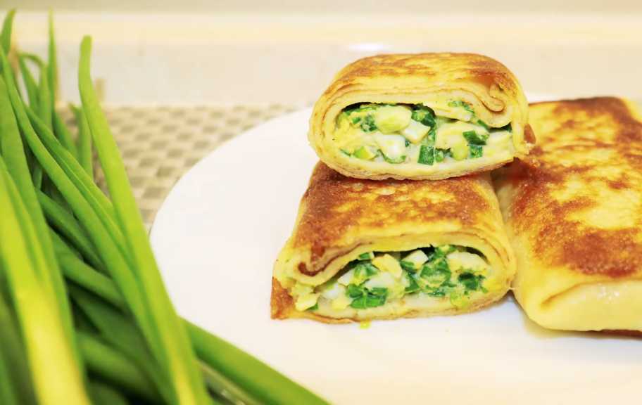 Recette : Crêpes aux œufs et aux oignons verts